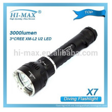 Hi-max impermeable LED 3 * CREE XM-L2 U2 3000LM LED linterna de buceo